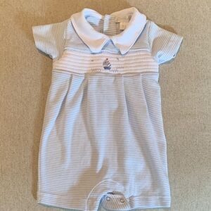 EUC Kissy Kissy Striped Baby Romper with Sailboat Embroidery
